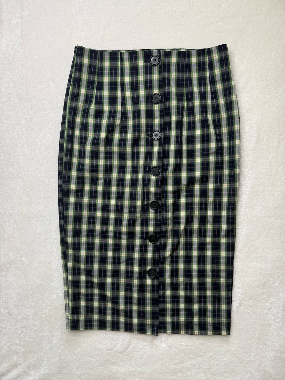 Urban Renewal Remnants Black Green Plaid Button-Front Pencil Cotton Skirt Sz M